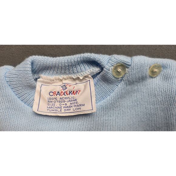 Vtg Cradleknit Boys Newborn- 3 Month Knit Sweater Baby Blue Train - Picture 2 of 6